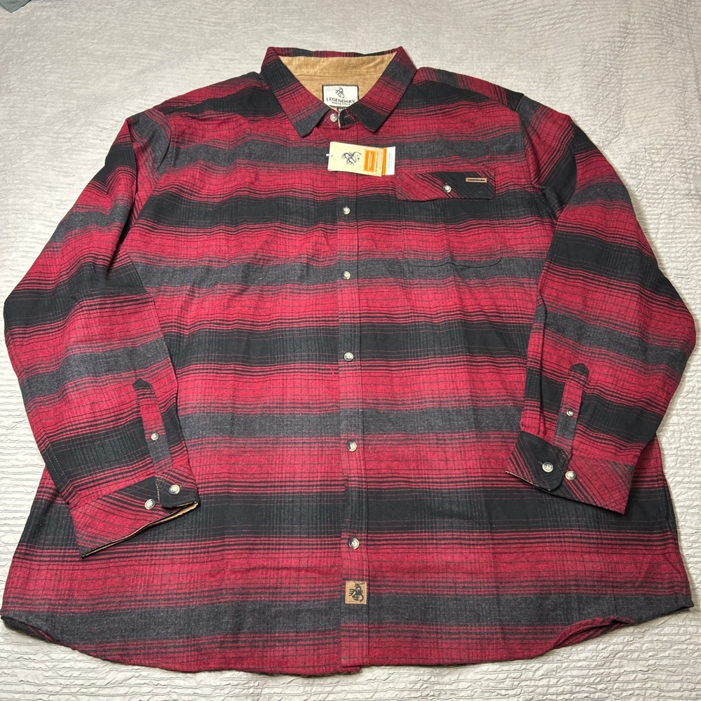 Legendary Whitetails Buck Camp Flannel Red Black Stripe Shirt 4XT 6464 NWT
